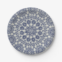 Plato De Papel American Doily & Lace, 12, Blue On Cream