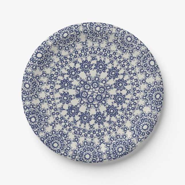 Plato De Papel American Doily & Lace, 12, Blue On Cream (Anverso)