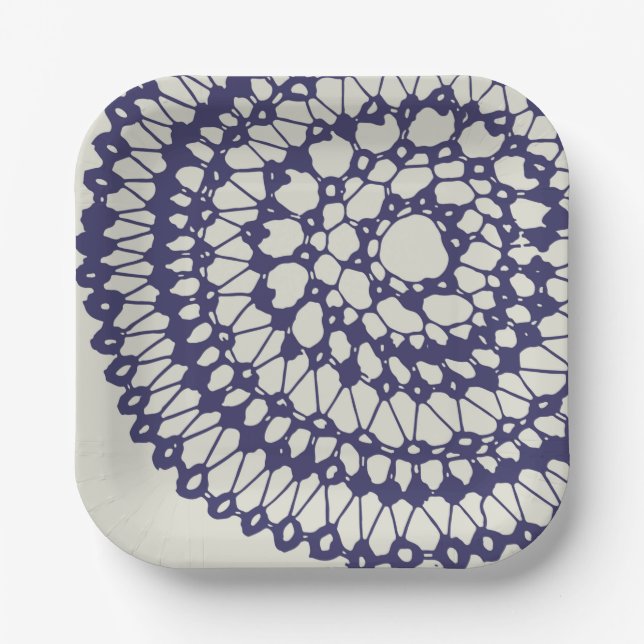 Plato De Papel American Doily & Lace, 1, Blue On Cream (Anverso)