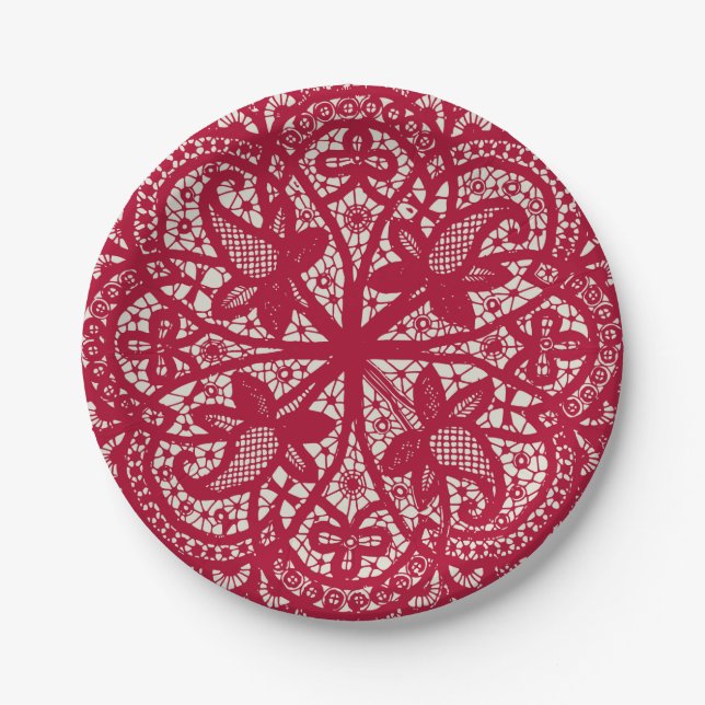 Plato De Papel American Doily & Lace, 6, Red On Cream (Anverso)