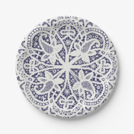 Plato De Papel American Doily & Lace, 8, Cream on Blue