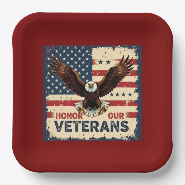 Plato De Papel American Eagle Honor Our Veterans Paper Plates (Anverso)