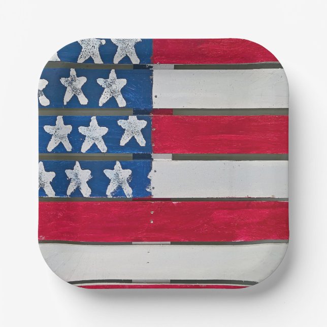 Plato De Papel American Flag Painted On Wooden Pallet (Anverso)