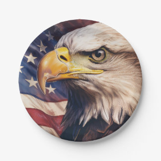 Plato De Papel American Flag with Bald Eagle Head