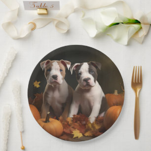 Plato De Papel American Staffordshire Puppy Autumn Delight