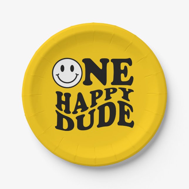 Plato De Papel Amigo Feliz | Primer cumpleaños de Preppy Smile (Anverso)