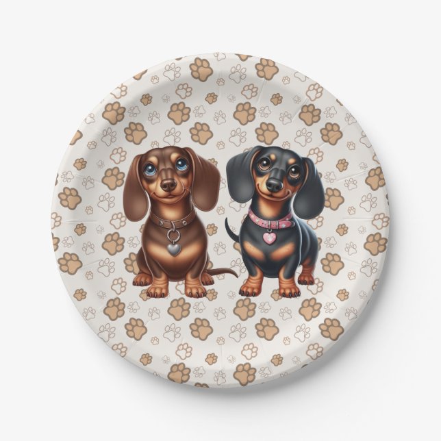 Plato De Papel Amigos de Cute Dachshund (Anverso)