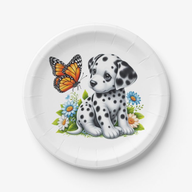 Plato De Papel Amigos de Cute Dalmatian/Butterfly (Anverso)