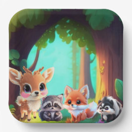 Plato De Papel Amigos de Cute Woodland zorro zorrillo raccoon ven