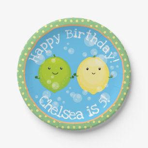 Plato De Papel Amigos de la lima de limón lindo ilustracion perso