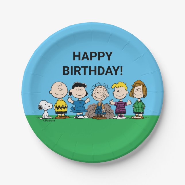 Plato De Papel Amigos De Maní En Una Fila (Anverso)