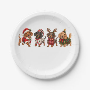 Plato De Papel Amigos de Navidad Dachshund de Fiesta