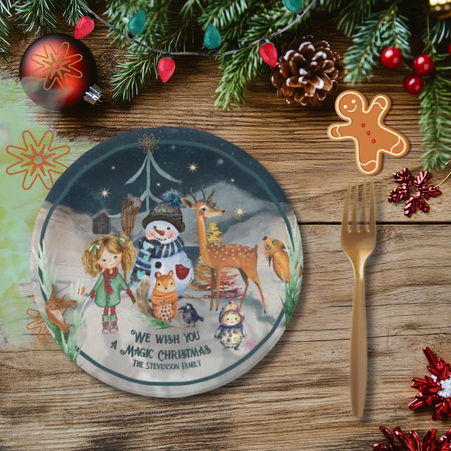 Plato De Papel Amigos de Navidades mágicos personalizados (Magic Christmas Friends personalized Paper Plates)