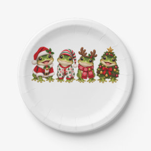 Plato De Papel Amigos de vacaciones de rana de Navidad