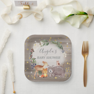 Plato De Papel Amigos de Woodland Animal parkle Baby Shower