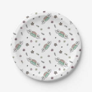 Plato De Papel AMIGOS™ Patrón de acuarela de café de Perk centr