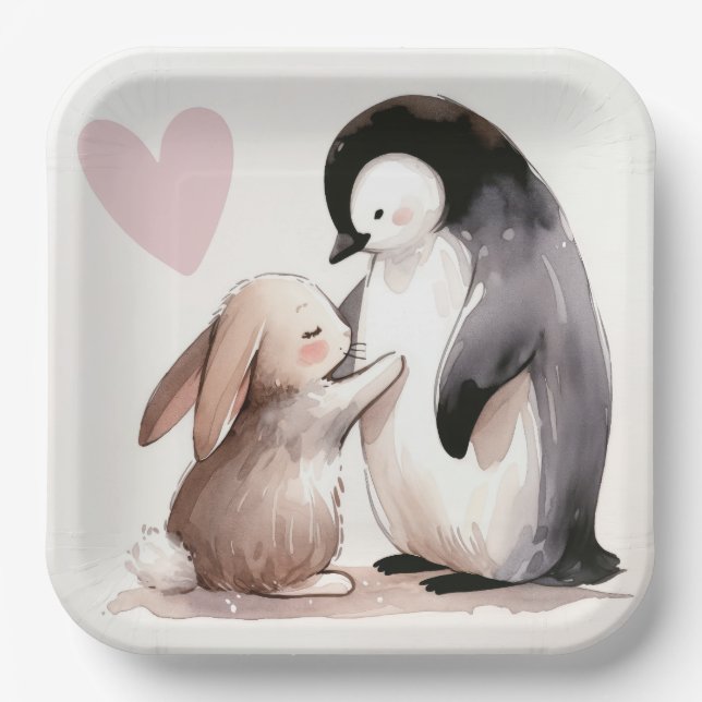 Plato De Papel Amistad conyugal y pingüino (Anverso)