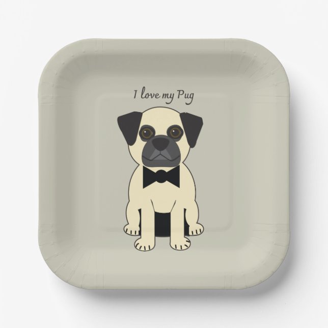 Plato De Papel Amo a mi Pug (Anverso)