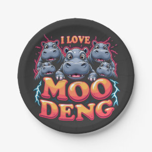 Plato De Papel Amo a Moo Deng Baby Hippo Amantes