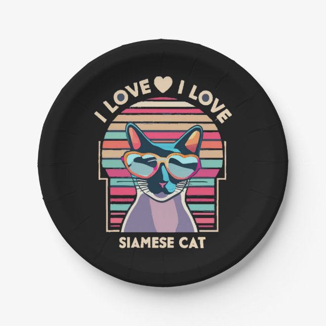 Plato De Papel Amo al gato siamés (Anverso)