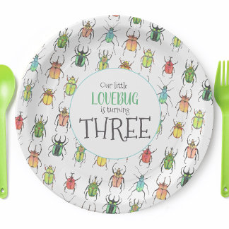 Plato De Papel Amo Bugs Beetles Niños Cumpleaños