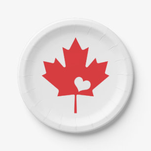 Plato De Papel Amo Canadá - corazón canadiense de la hoja de ar