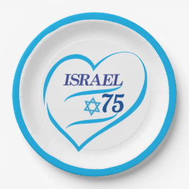 Plato De Papel Amo el 75 aniversario de Israel, Día de la Indepen
