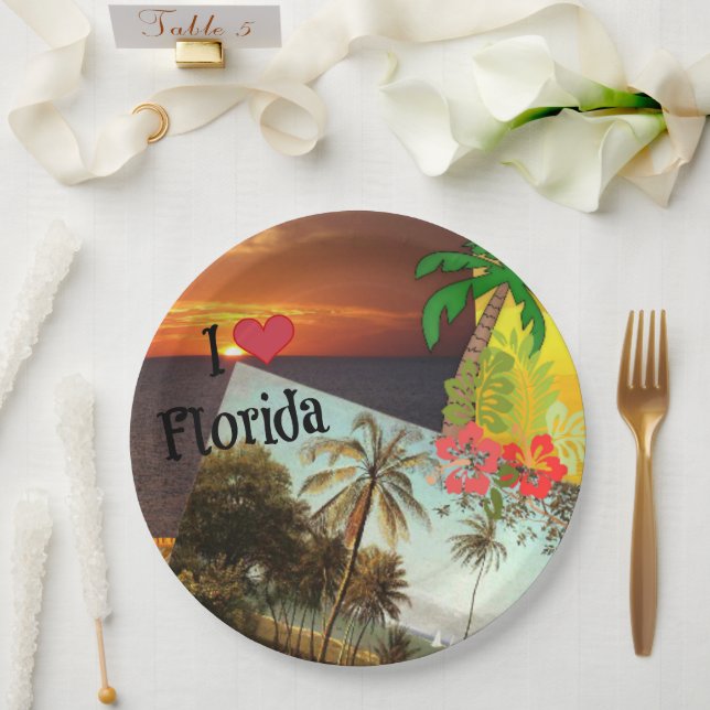 Plato De Papel Amo Florida, Diseño Tropical Popular, (Boda)