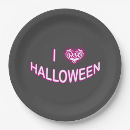Plato De Papel Amo Halloween (Batity Love Heart) Morado Blanco