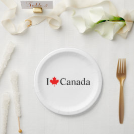 Plato De Papel Amo la tipografía de Canadá con fiesta de hojas de