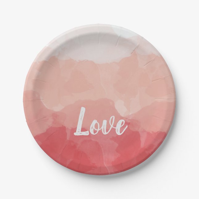 Plato De Papel Amor acuarela rosa (Anverso)