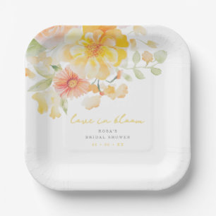 Plato De Papel Amor amarillo pastel en ducha de novias en flor