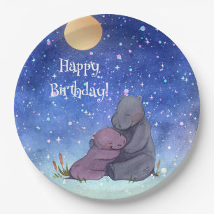 Plato De Papel Amor, bebé Hippo y su madre,