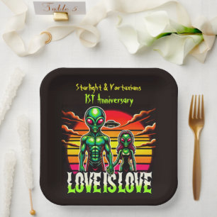 Plato De Papel Amor cósmico compartido por una pareja extranjera