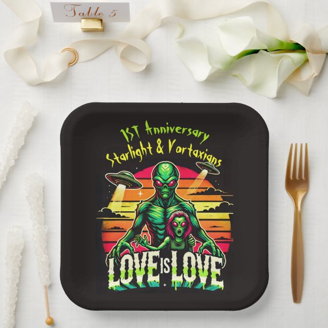 Plato De Papel Amor Cósmico Entre Dos Alienígenas (Boda)