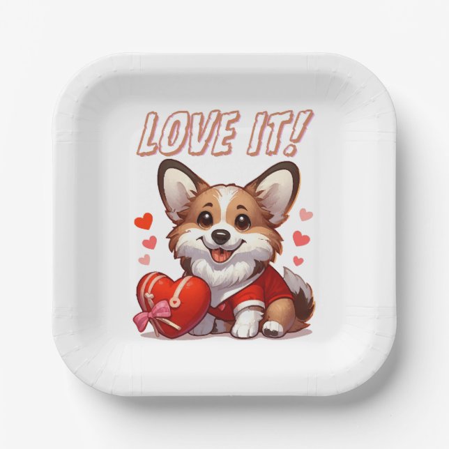 Plato De Papel Amor de Corgi Adorable (Anverso)