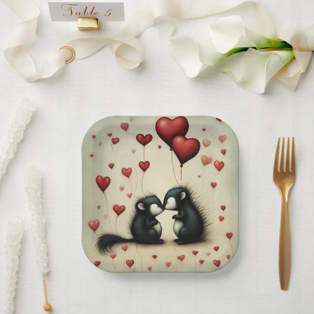 Plato De Papel Amor del zorrillo 1 (Boda)