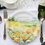 Plato De Papel Amor en flor primavera verano flor ducha de novia<br><div class="desc">Amor en flor primavera verano flor de novia modelo de ducha fiesta placas de ducha de novia personalizadas vajilla de agua de primavera campos de flores mariposas amarillas mareas salvajes blancas ducha de novia chapas de plantilla modificables</div>