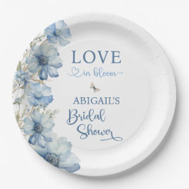 PLATO DE PAPEL AMOR EN LA DUCHA DE BRIDAL DE LA FLORAL AZUL DE LA