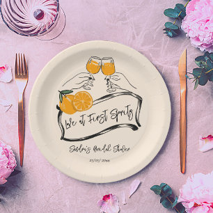 Plato De Papel Amor en la primera ducha de naranja retro de espri