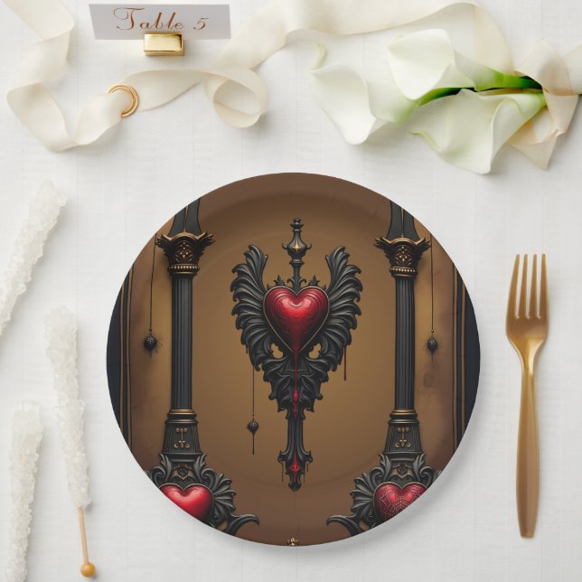 Plato De Papel Amor eterno a la sombra de la oscuridad gótica. (Boda)
