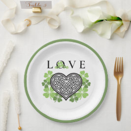 Plato De Papel Amor irlandés Shamrock & Celtic Knot Heart