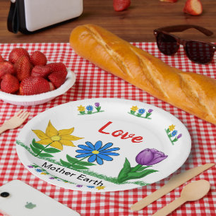 Plato De Papel Amor Madre Tierra Jardín Flores Blancas