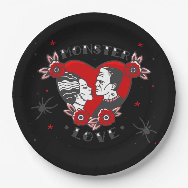 Plato De Papel amor monstruoso rockabilly frankenstein día de san (Anverso)
