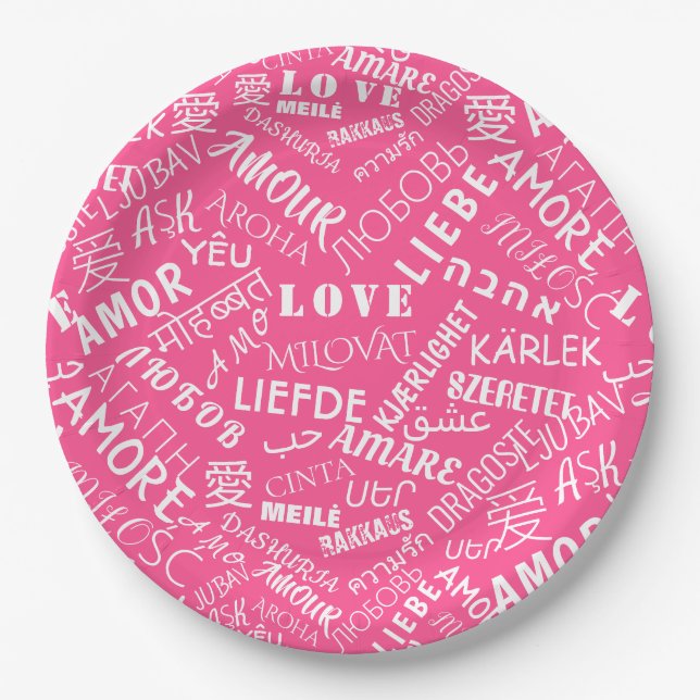 Plato De Papel AMOR - Multi Language - Personalizable Internacion (Anverso)