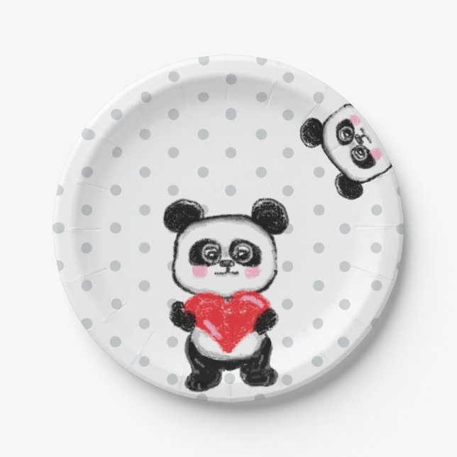 Plato De Papel amor panda, kawaii, pastel (Anverso)