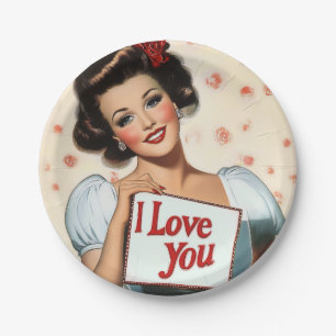 Plato De Papel Amor retro de clavijas
