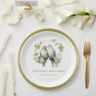 Plato De Papel Amor romántico lindo Boda de guirnaldas botánicas