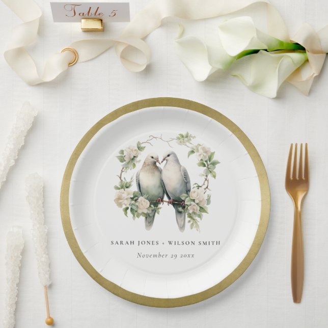 Plato De Papel Amor romántico lindo Boda de guirnaldas botánicas (Boda)