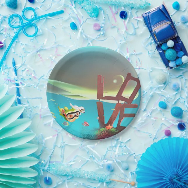 Plato De Papel Amor submarino (Fiesta)